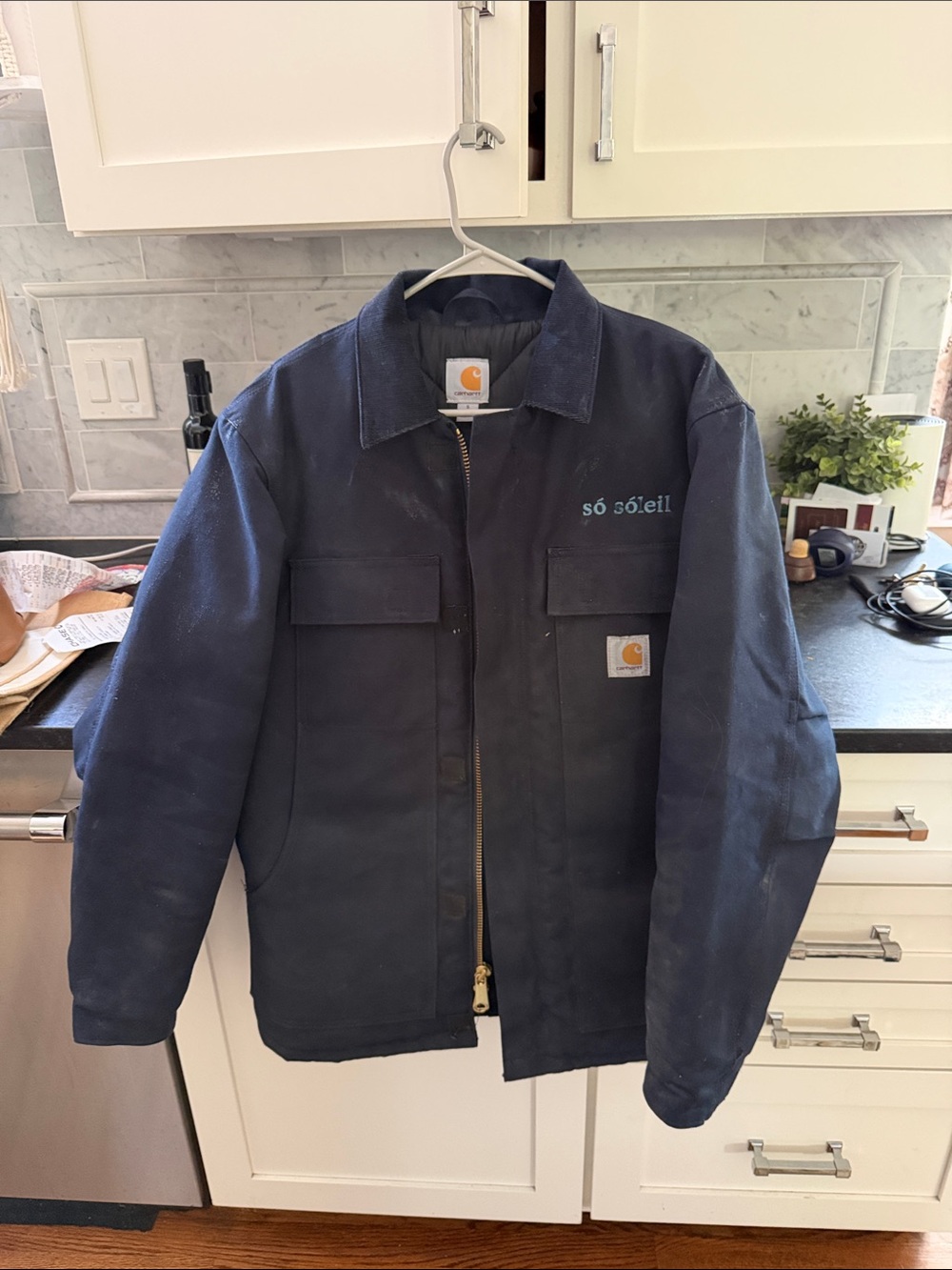 Carhartt Navy Canvas Work Jacket with Corduroy Collar